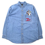 日本然リトテ-古着オンライン-WARNER BROS. 90年代 ビッグサイズ キャラクター刺繍 デニムシャツ M ブルー コットン LOONEY TUNES ワイリー・コヨーテ-WARNER BROS. 90's Big Size Character Embroidery Denim Shirt M Blue Cotton LOONEY TUNES Wile E. Coyote