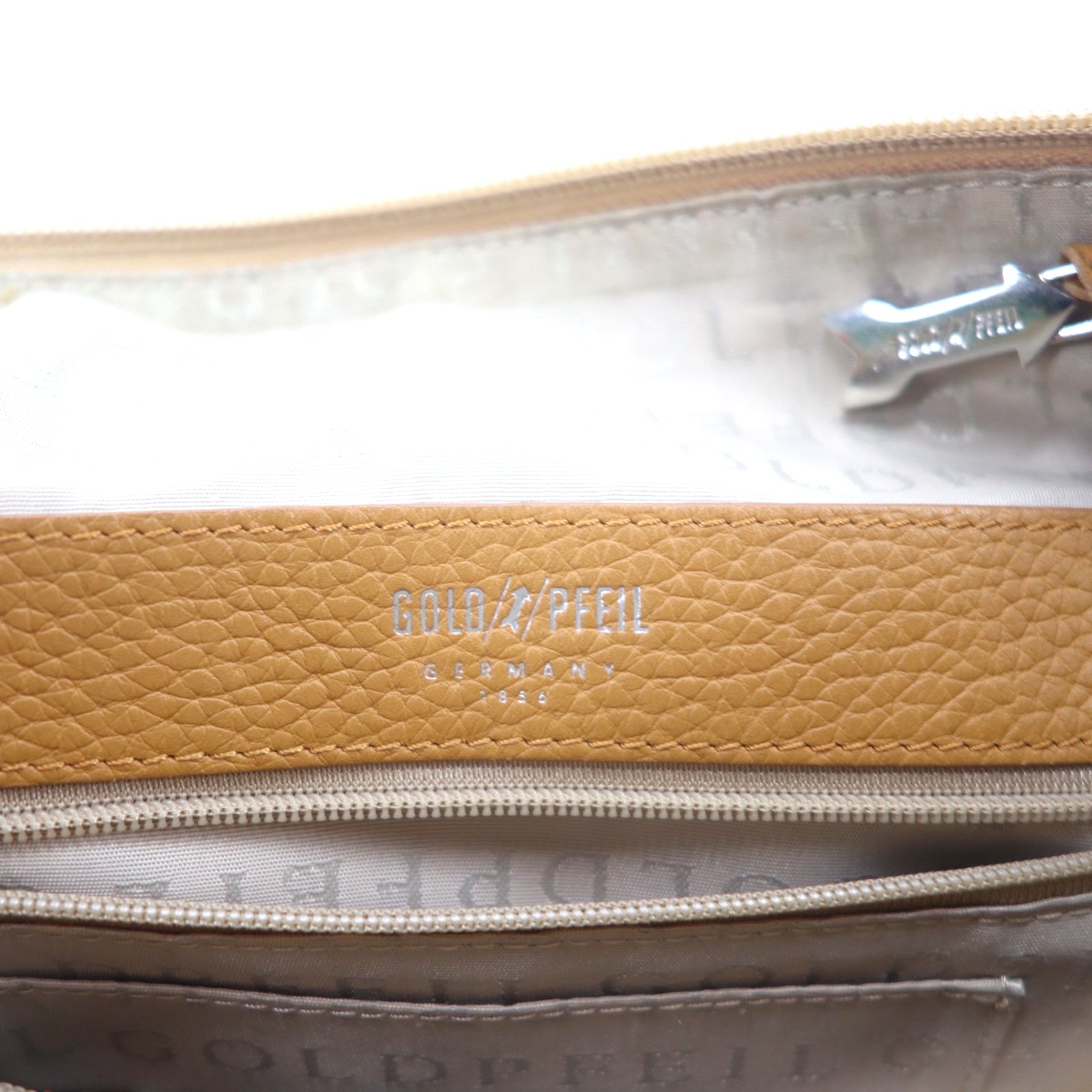 GOLD PFEIL Leather Shoulder Bag Brown Grained Leather