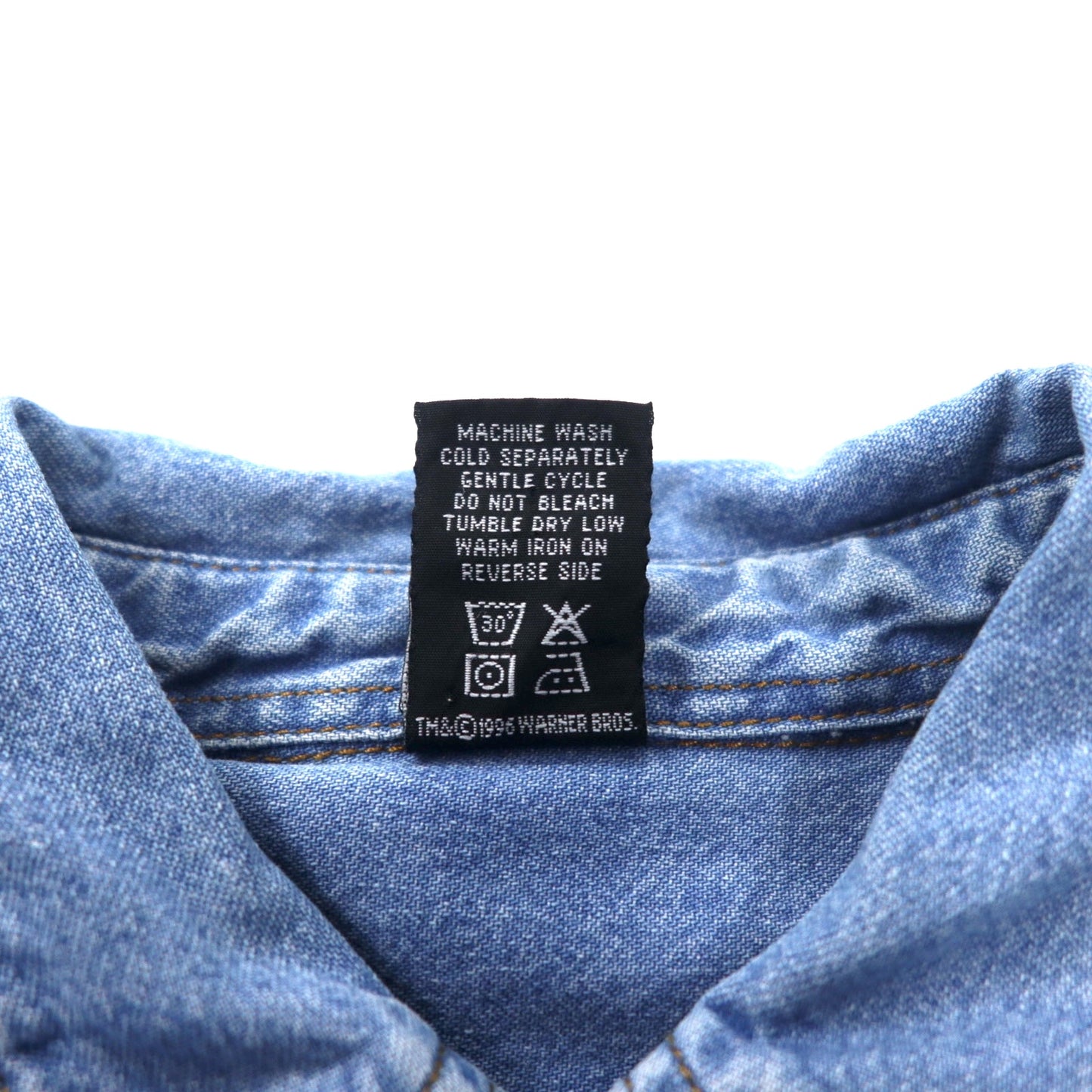 WARNER BROS. 90年代 ビッグサイズ キャラクター刺繍 デニムシャツ M ブルー コットン LOONEY TUNES ワイリー・コヨーテ