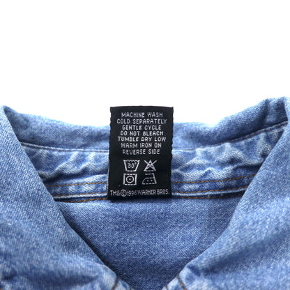 WARNER BROS. 90年代 ビッグサイズ キャラクター刺繍 デニムシャツ M ブルー コットン LOONEY TUNES ワイリー・コヨーテ