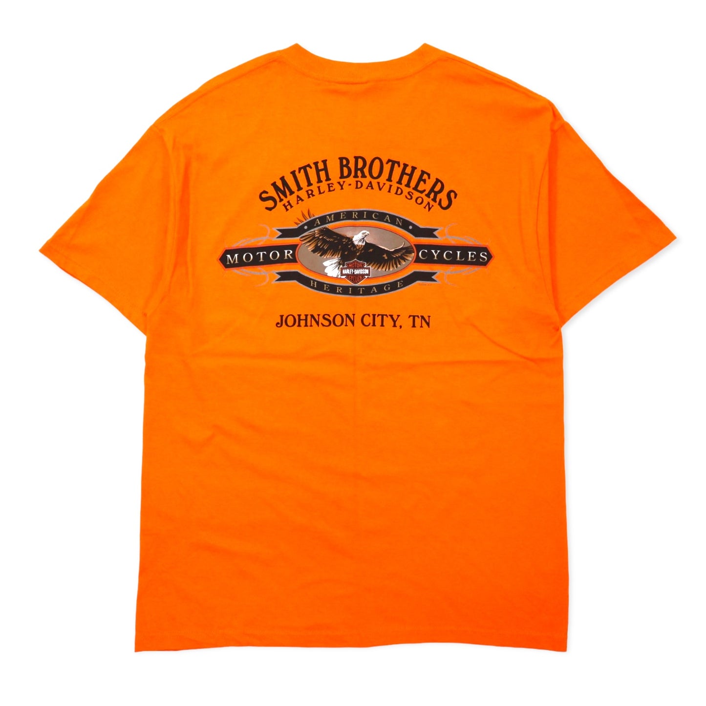 HARLEY DAVIDSON USA製 ロゴプリント Tシャツ L オレンジ コットン SMITH BROTHERS 両面プリント Hanes BEEFY-T