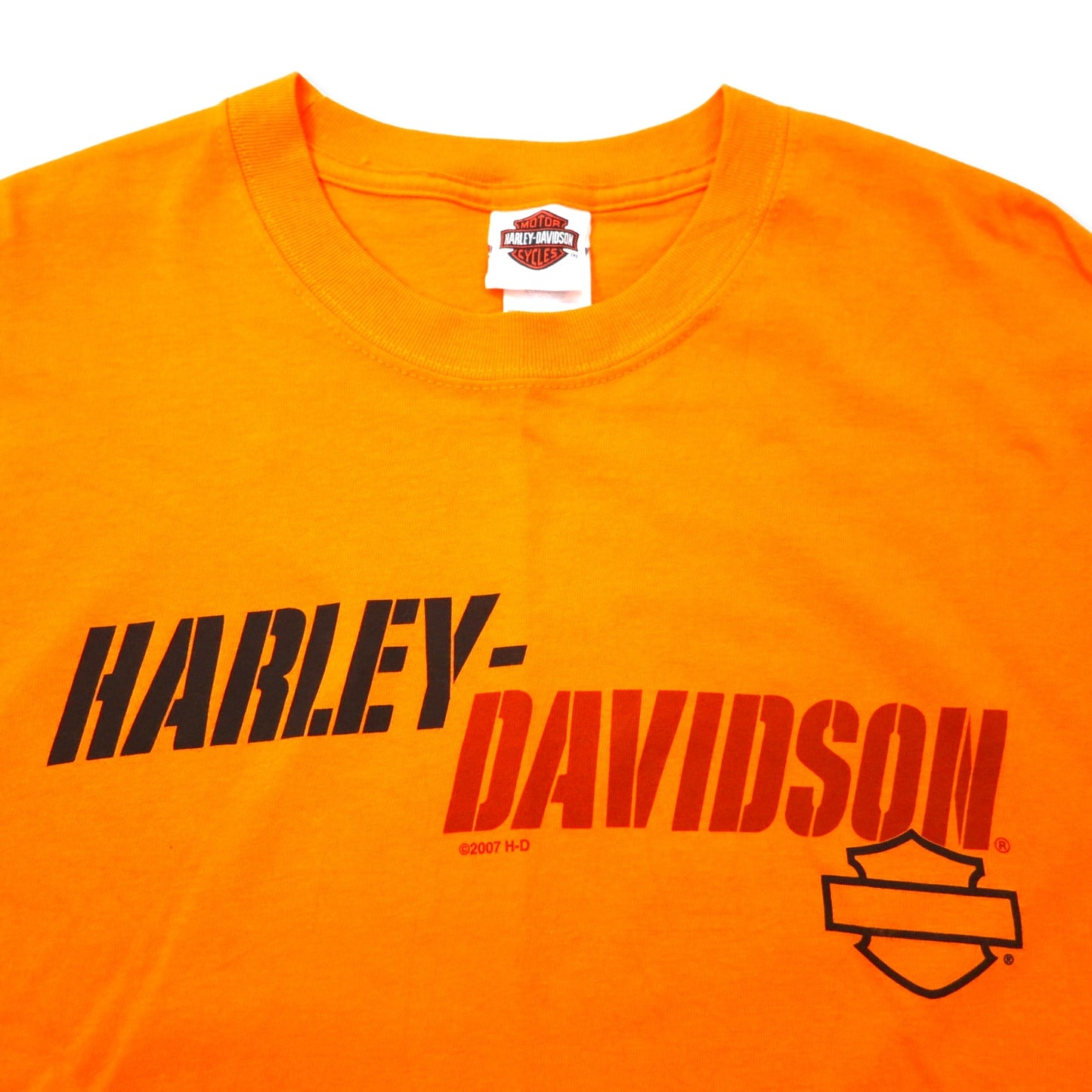 HARLEY DAVIDSON USA製 ロゴプリント Tシャツ L オレンジ コットン SMITH BROTHERS 両面プリント Hanes BEEFY-T