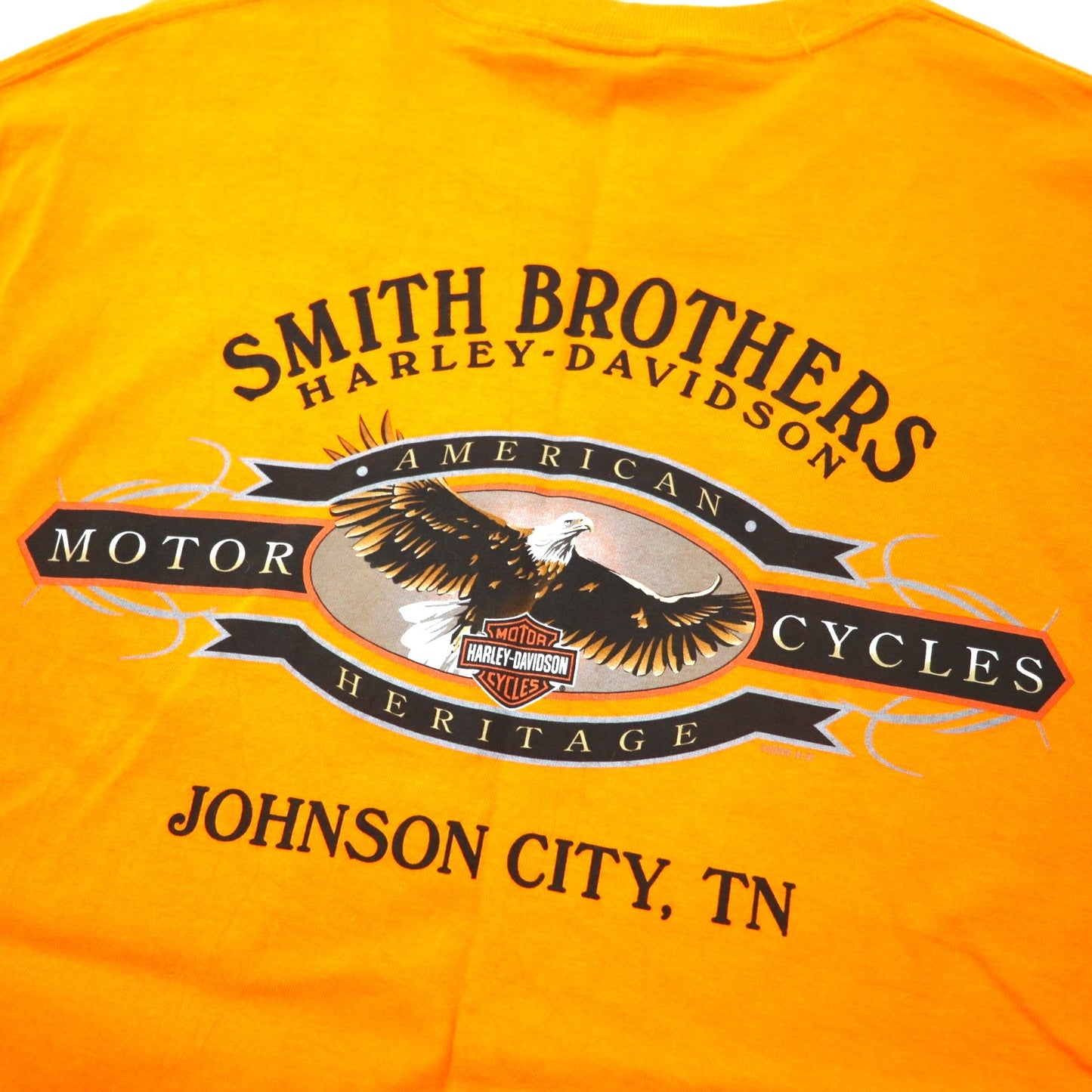 HARLEY DAVIDSON USA製 ロゴプリント Tシャツ L オレンジ コットン SMITH BROTHERS 両面プリント Hanes BEEFY-T