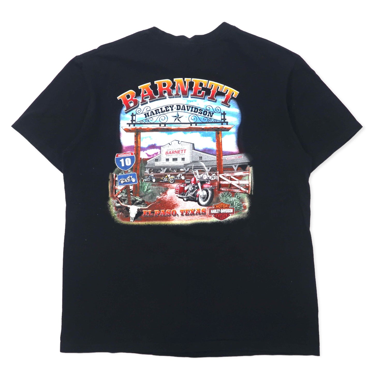 HARLEY DAVIDSON ロゴプリント Tシャツ L ブラック コットン 両面プリント EL PASO TEXAS ニカラグア製