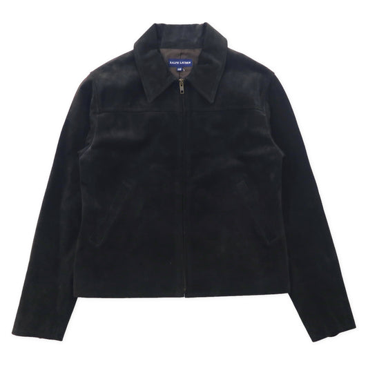 日本然リトテ-古着オンライン-RALPH LAUREN レザー トラッカージャケット ライダース 160 ブラック 牛革 スエード-RALPH LAUREN Leather Tracker Jacket Riders 160 Black Cowhide SUEDE