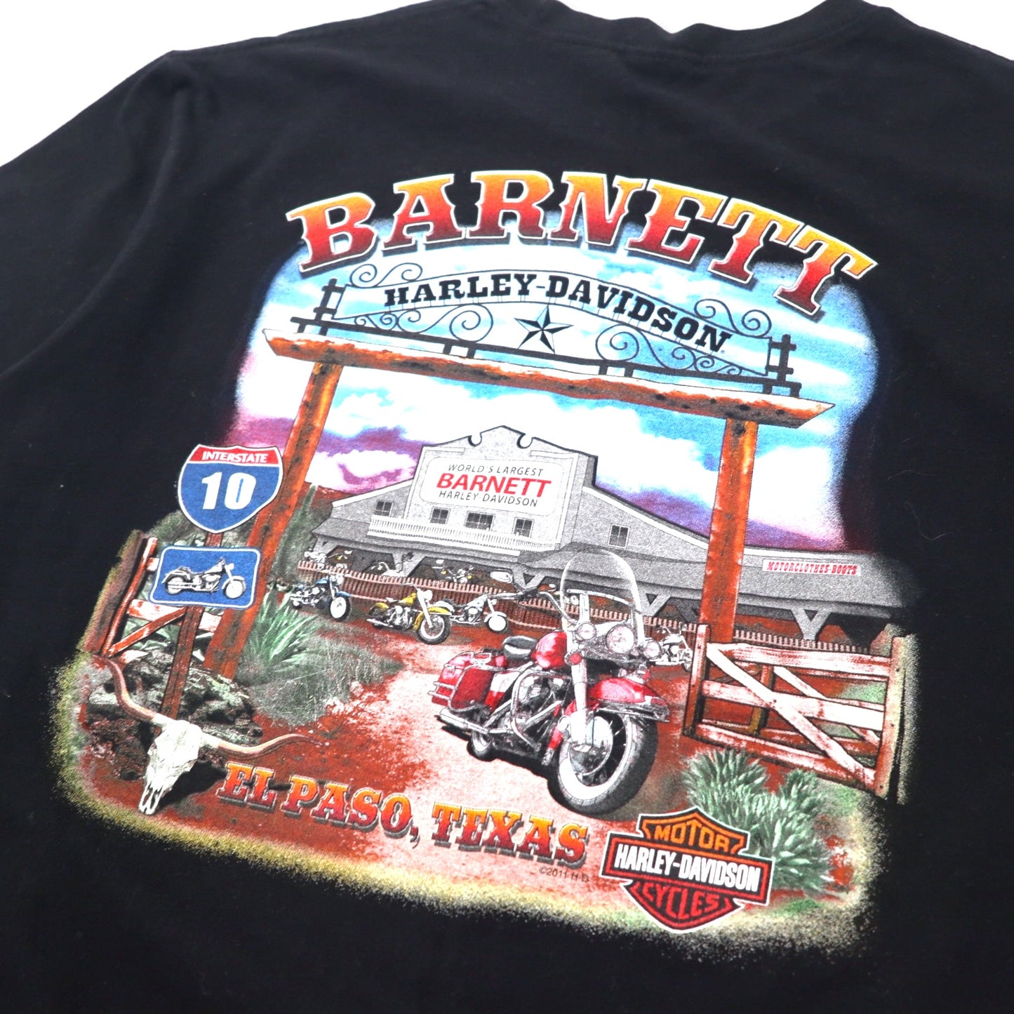 HARLEY DAVIDSON ロゴプリント Tシャツ L ブラック コットン 両面プリント EL PASO TEXAS ニカラグア製