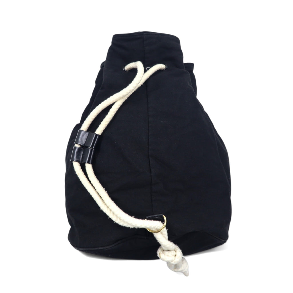 CHANEL Drawstring Pool Bag One Shoulder Bag Black Canvas Logo Print Novelty