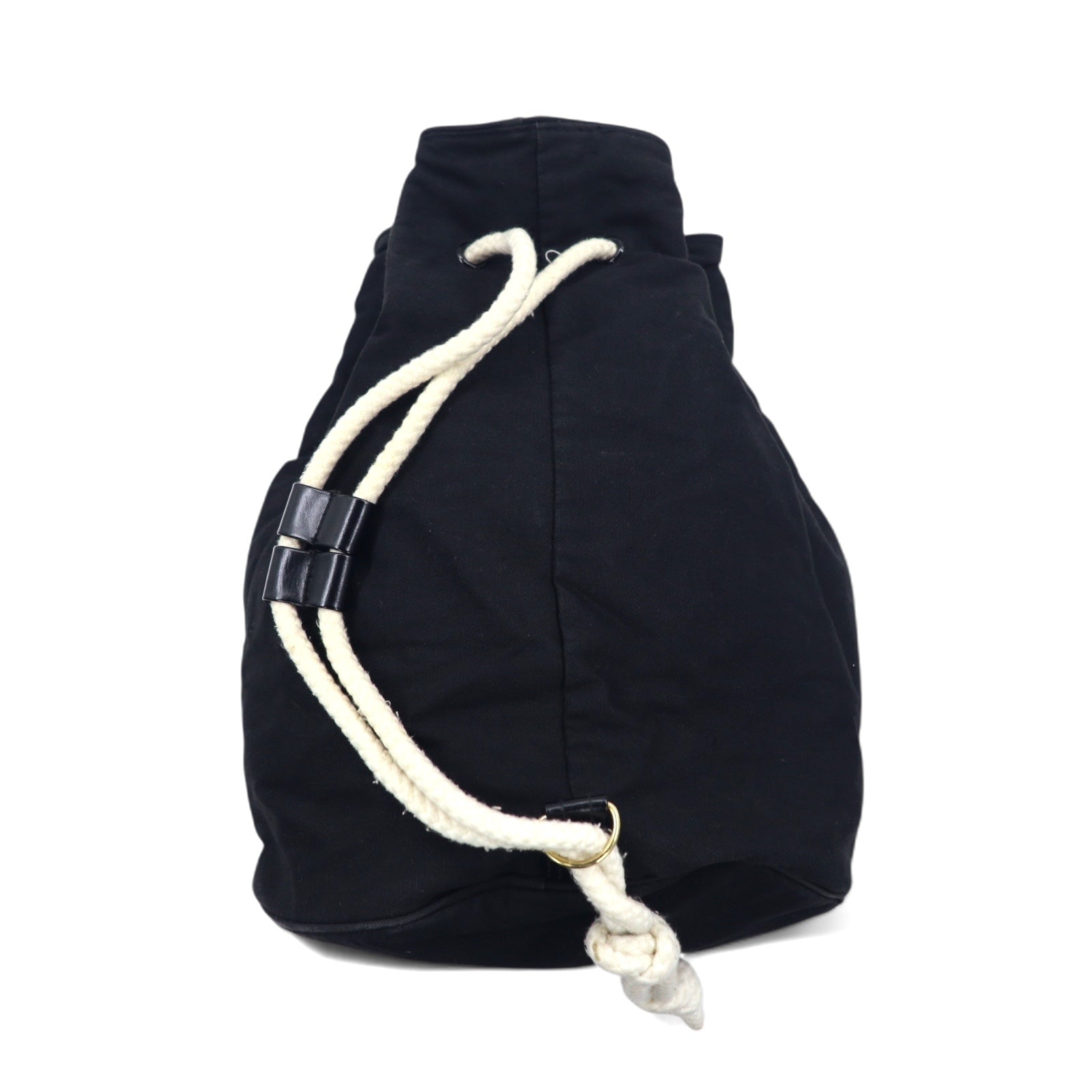 CHANEL Drawstring Pool Bag One Shoulder Bag Black Canvas Logo Print Novelty