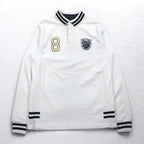 TOMMY HILFIGER RIBBLINE RUGBY SHIRT L WHITE COTTON NUMBERING VINTAGE FIT