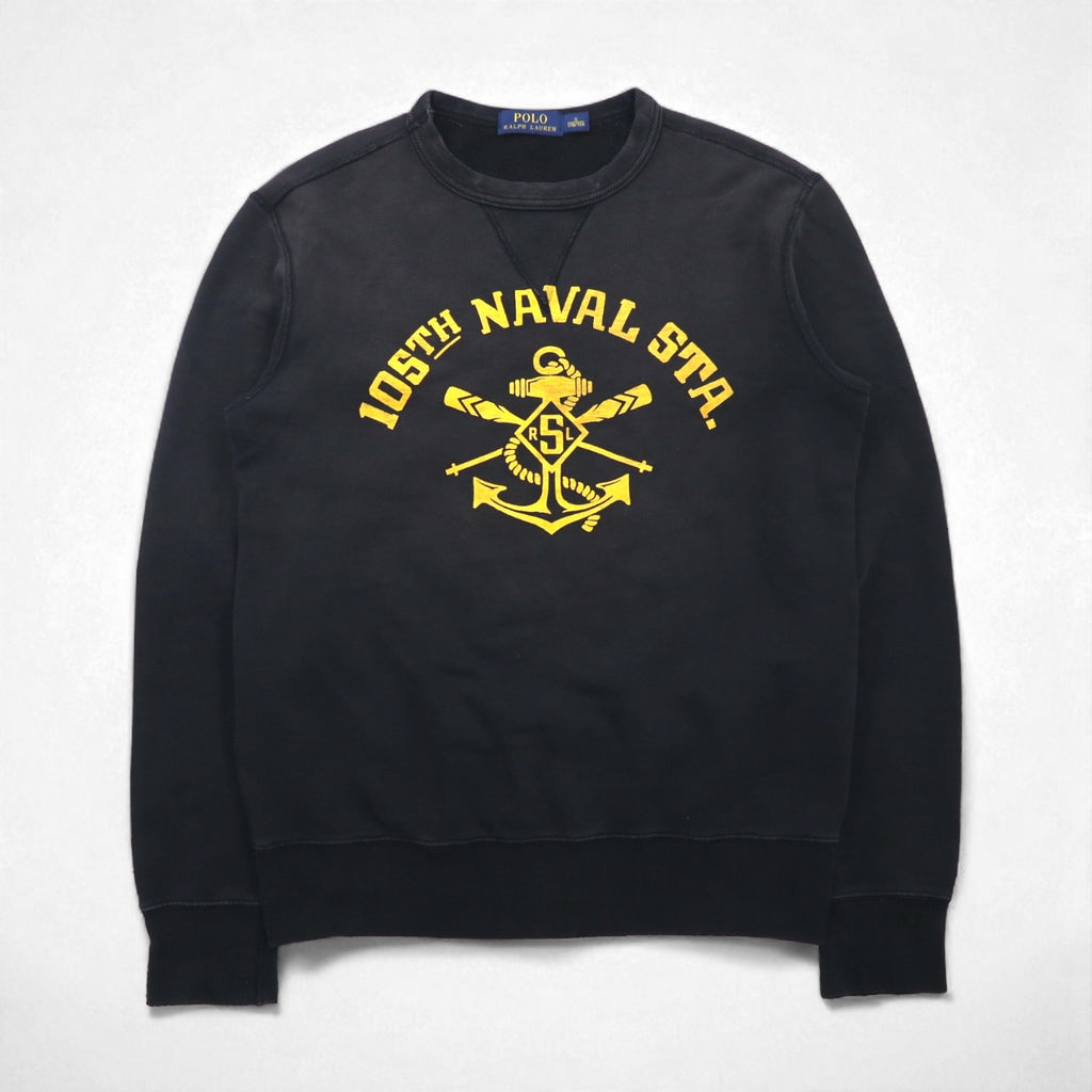 Polo Ralph Lauren ヴィンテージ加工 前V スウェット トレーナー S ブラック 105TH NAVAL STA