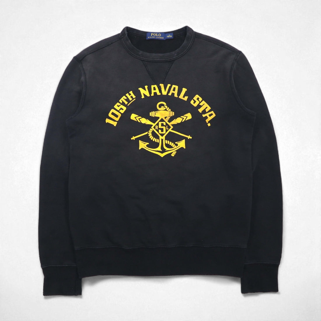Polo Ralph Lauren ヴィンテージ加工 前V スウェット トレーナー S ブラック 105TH NAVAL STA
