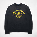 Polo Ralph Lauren ヴィンテージ加工 前V スウェット トレーナー S ブラック 105TH NAVAL STA