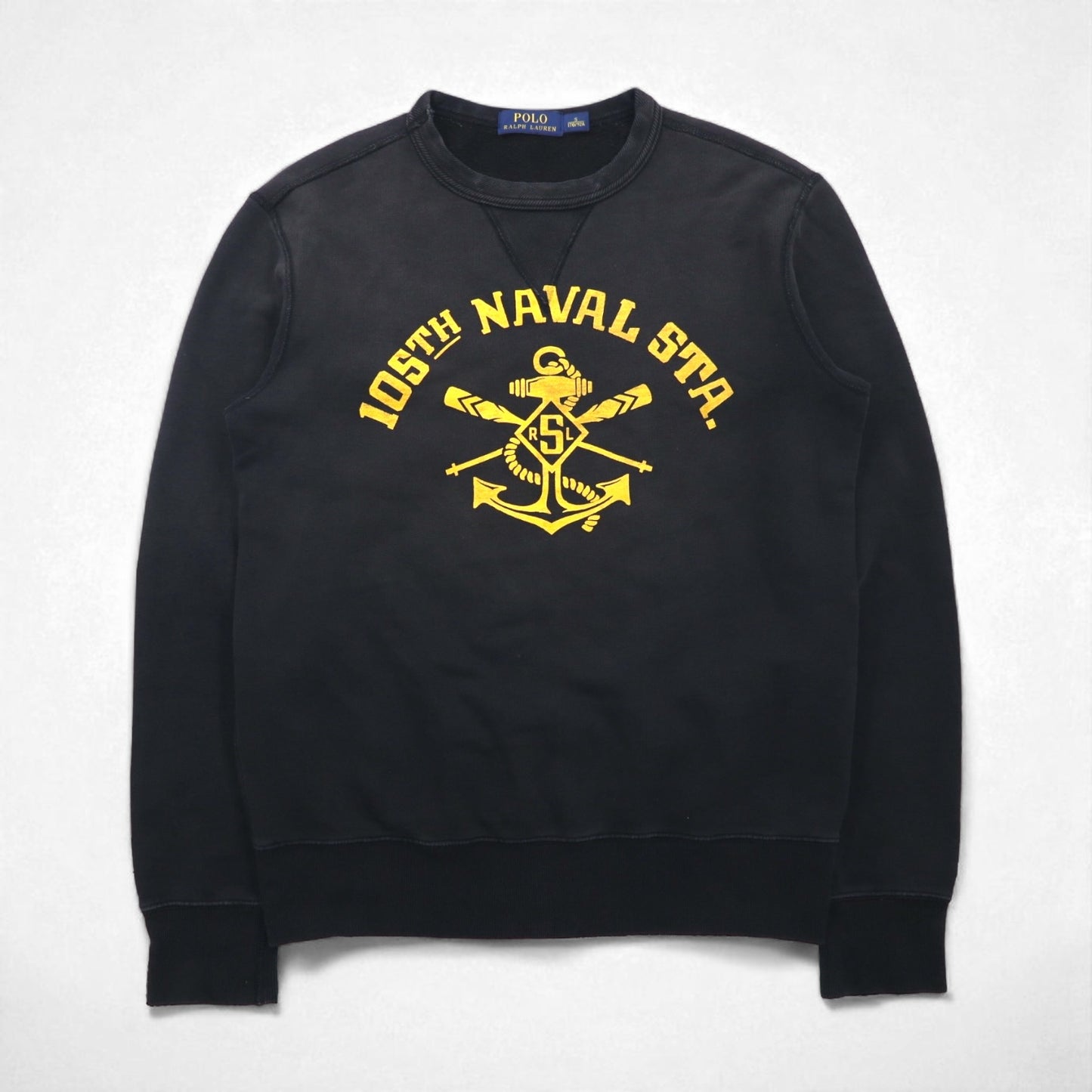 Polo Ralph Lauren ヴィンテージ加工 前V スウェット トレーナー S ブラック 105TH NAVAL STA