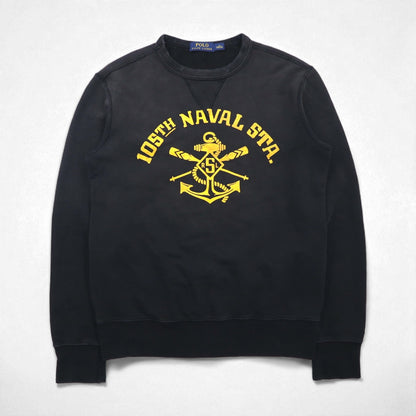 Polo Ralph Lauren ヴィンテージ加工 前V スウェット トレーナー S ブラック 105TH NAVAL STA
