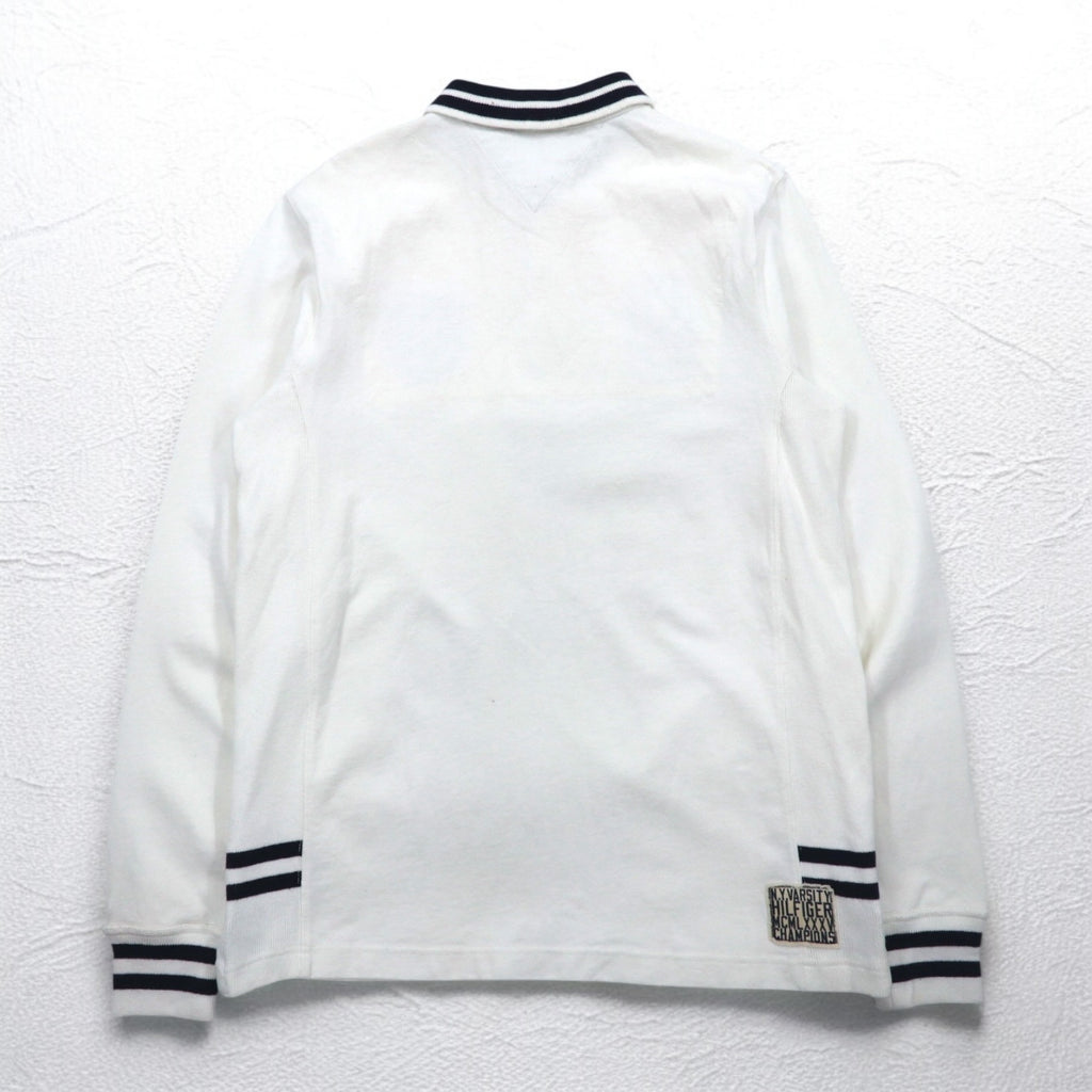 TOMMY HILFIGER RIBBLINE RUGBY SHIRT L WHITE COTTON NUMBERING VINTAGE FIT