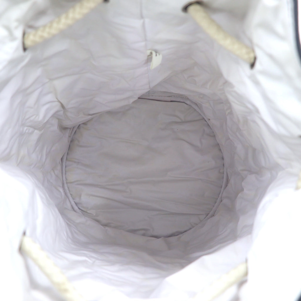 CHANEL Drawstring Pool Bag One Shoulder Bag Black Canvas Logo Print Novelty