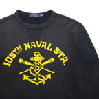 Polo Ralph Lauren ヴィンテージ加工 前V スウェット トレーナー S ブラック 105TH NAVAL STA