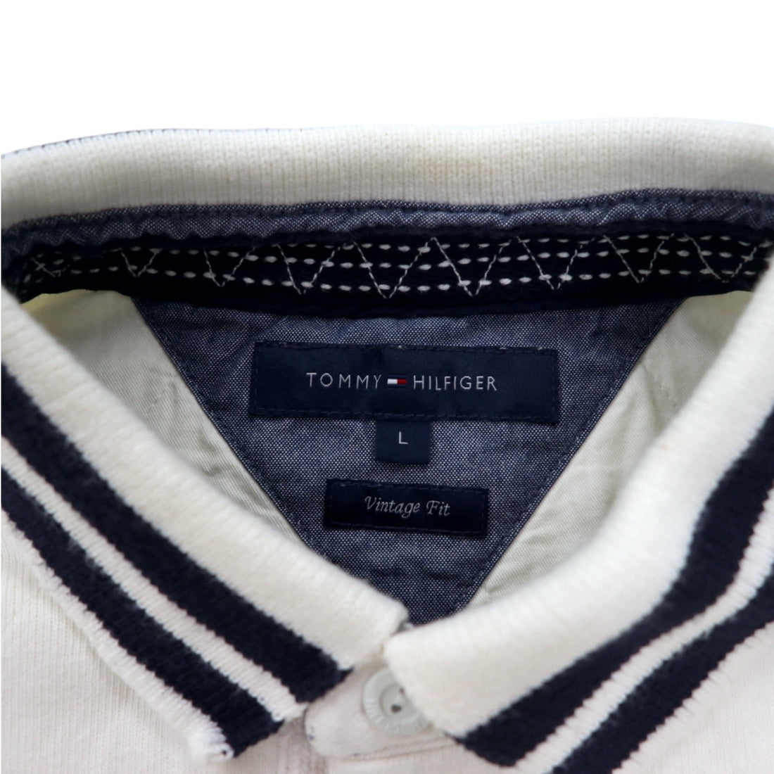 TOMMY HILFIGER RIBBLINE RUGBY SHIRT L WHITE COTTON NUMBERING VINTAGE FIT