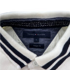 TOMMY HILFIGER RIBBLINE RUGBY SHIRT L WHITE COTTON NUMBERING VINTAGE FIT