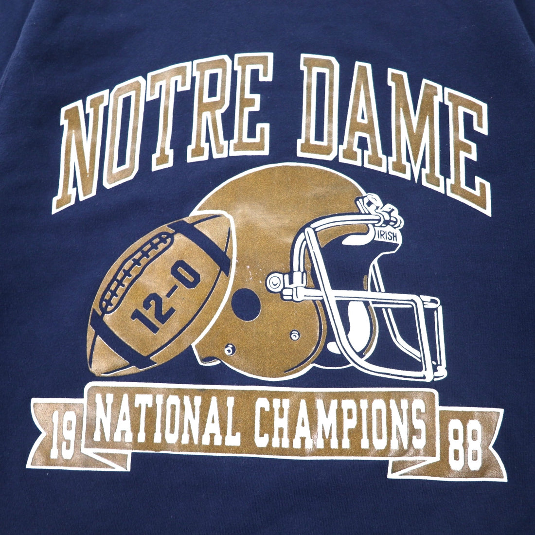 Champion USA made 90s college print sweatshirt L navy cotton fleece lining NCAA football NOTRE DAME 3-layer print arch logo embroidered tag