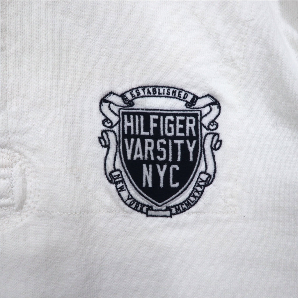 TOMMY HILFIGER RIBBLINE RUGBY SHIRT L WHITE COTTON NUMBERING VINTAGE FIT