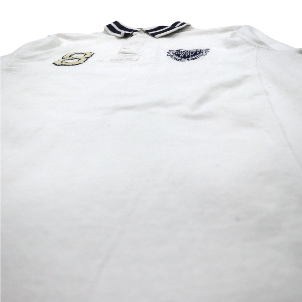 TOMMY HILFIGER RIBBLINE RUGBY SHIRT L WHITE COTTON NUMBERING VINTAGE FIT