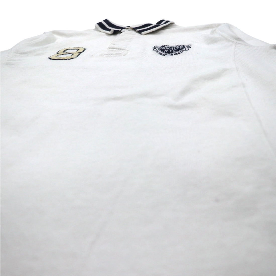TOMMY HILFIGER RIBBLINE RUGBY SHIRT L WHITE COTTON NUMBERING VINTAGE FIT