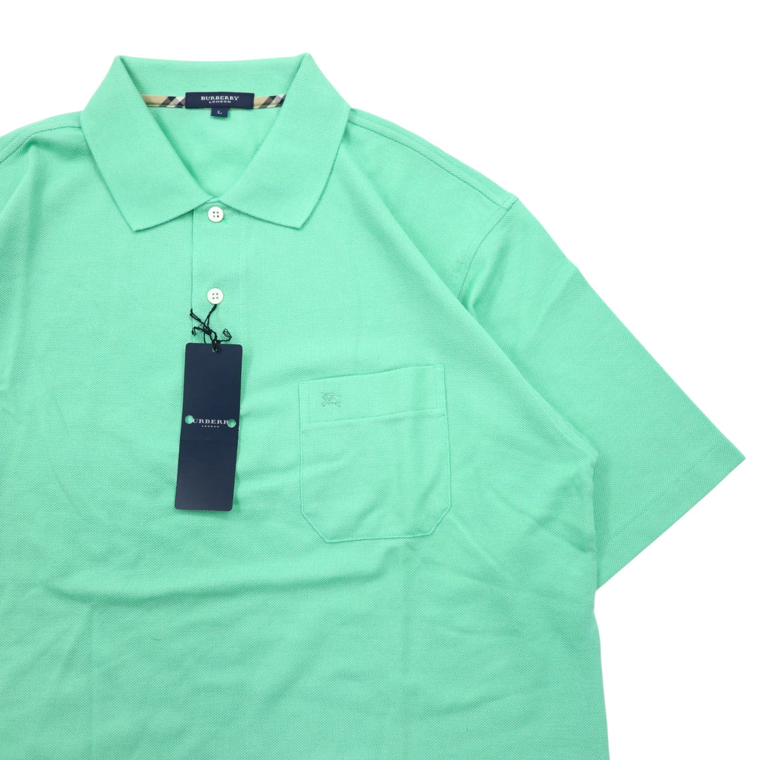 BURBERRY LONDON Pique Polo Shirt L Green Cotton Pocket Made in Japan Unused