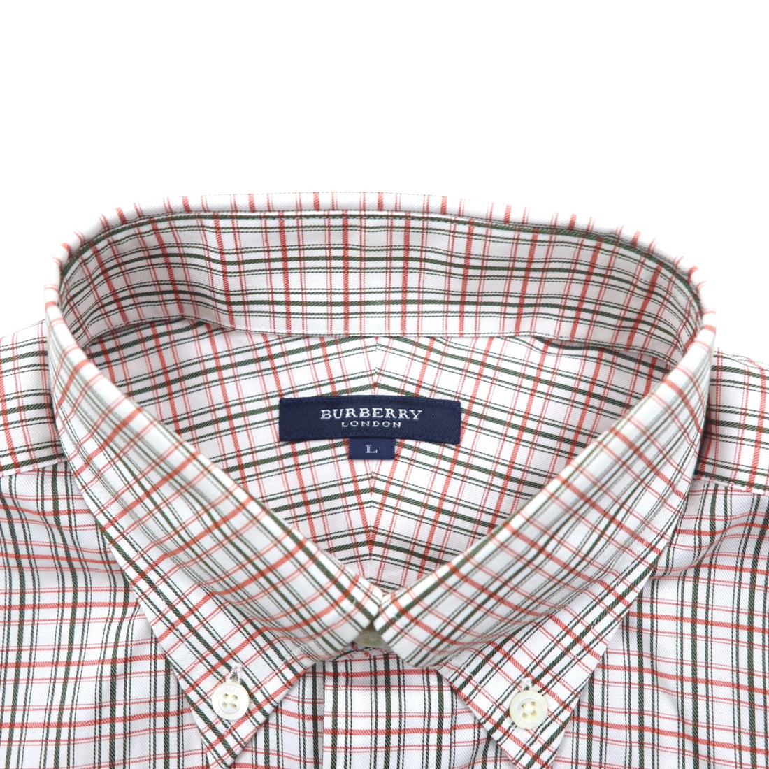 BURBERRY LONDON Button-down shirt L White Orange Check Cotton Logo embroidery Unused