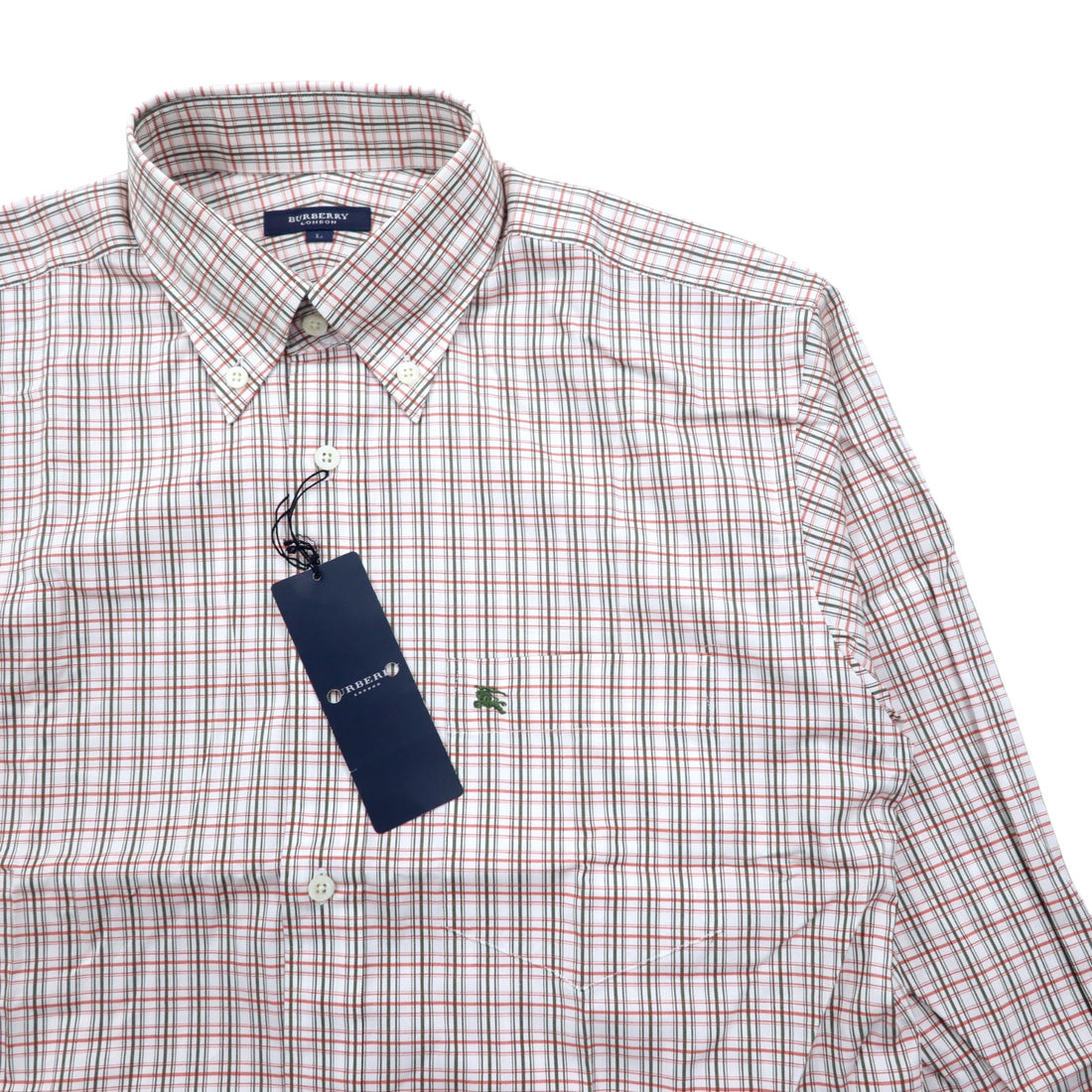 BURBERRY LONDON Button-down shirt L White Orange Check Cotton Logo embroidery Unused