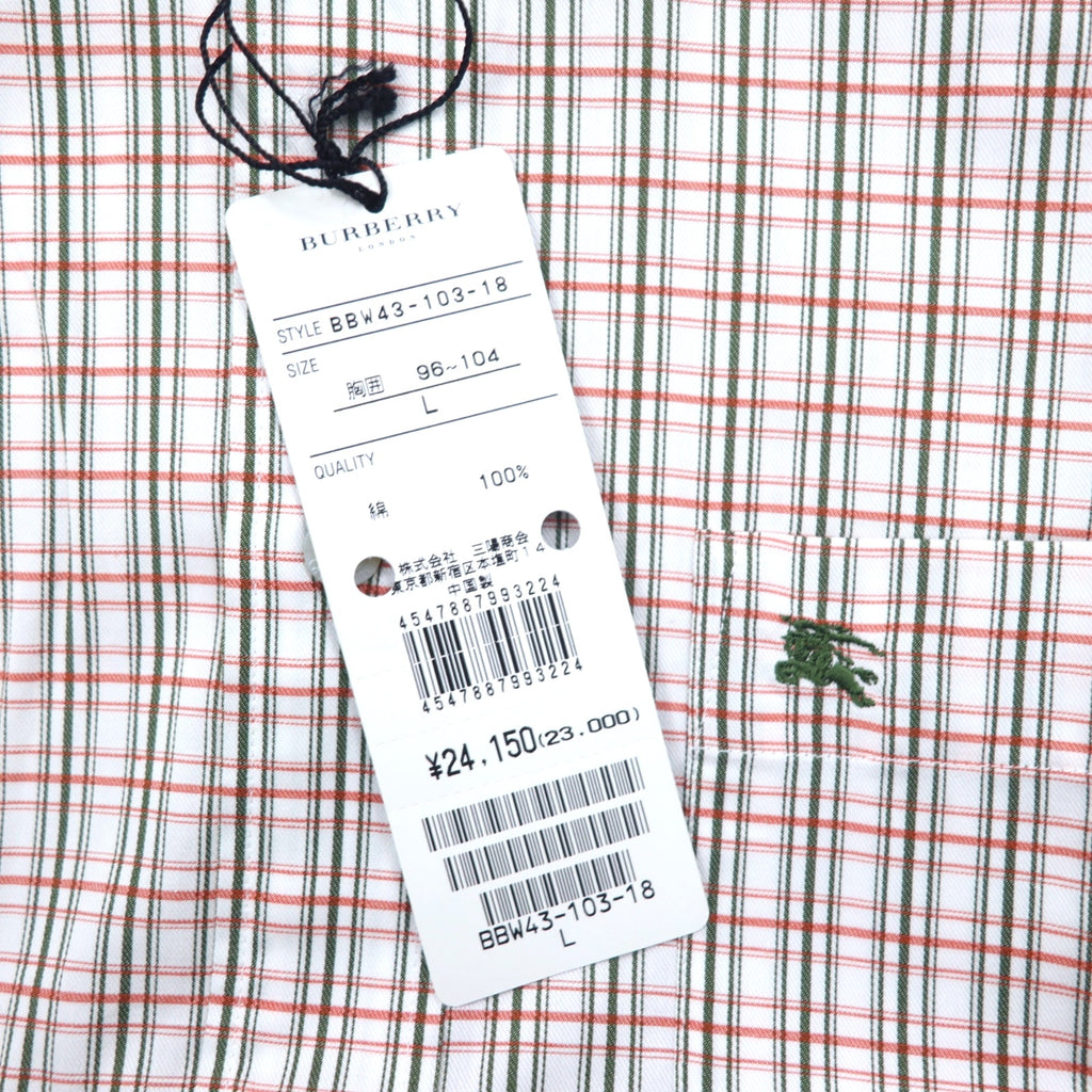 BURBERRY LONDON Button-down shirt L White Orange Check Cotton Logo embroidery Unused