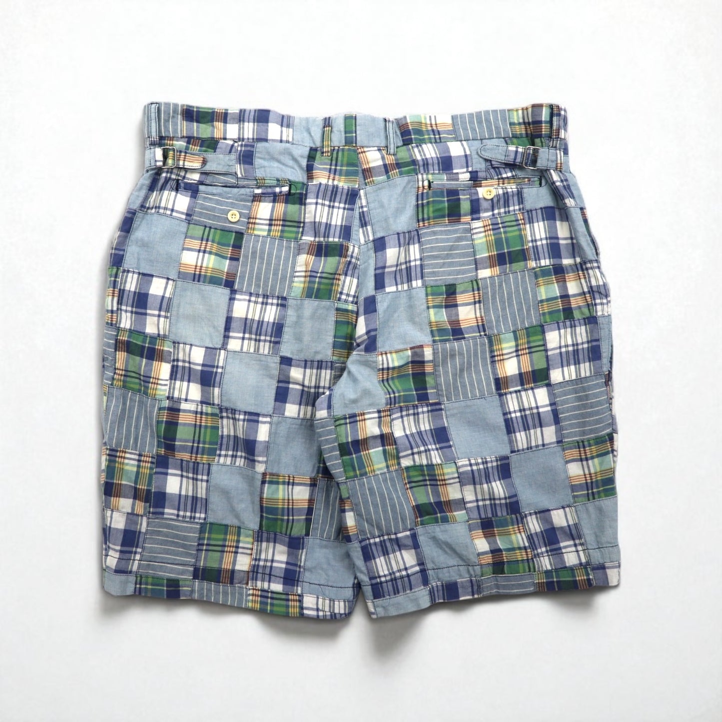 Polo by Ralph Lauren 90年代 パッチワーク ショートパンツ ハーフパンツ XL ブルー チェック India Madras