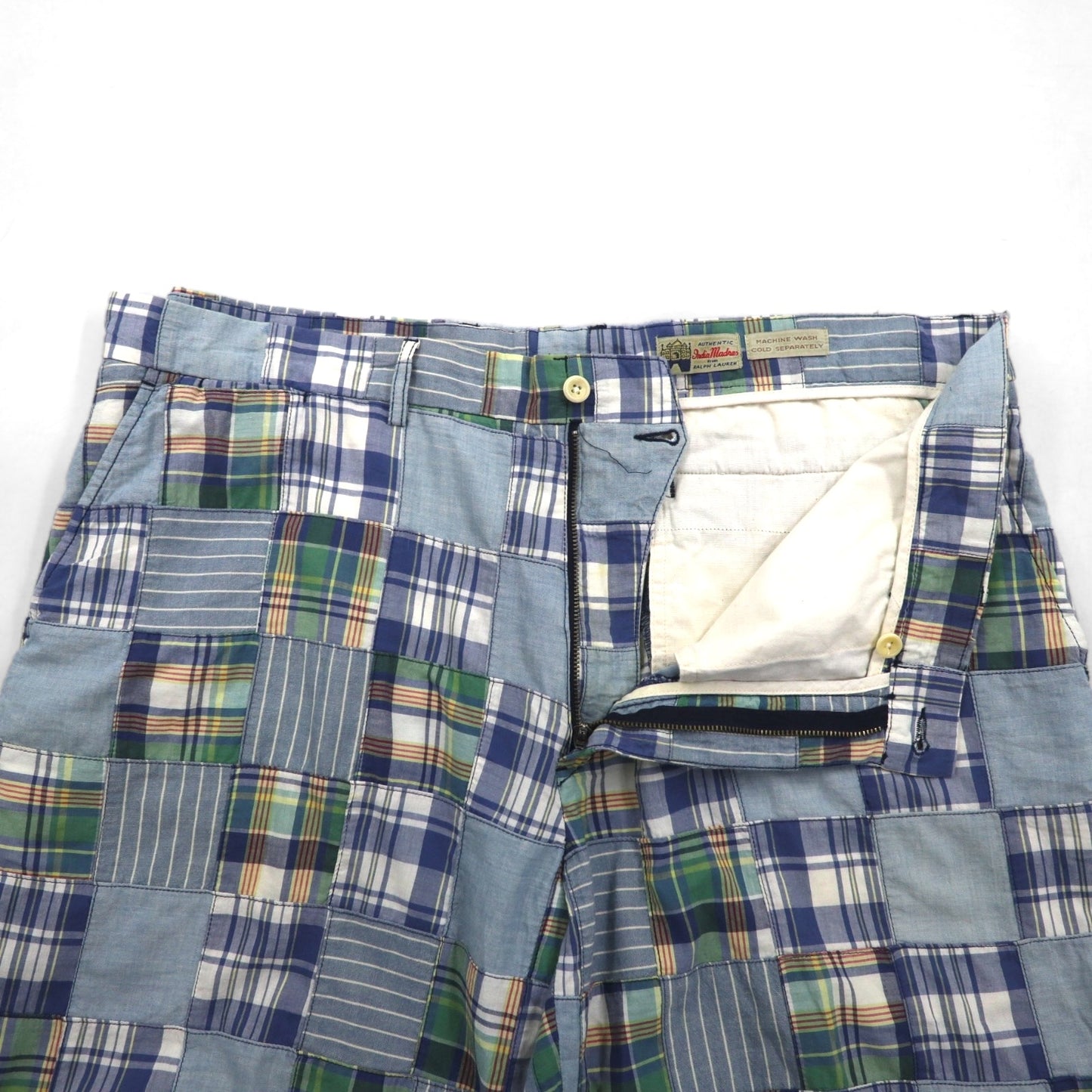 Polo by Ralph Lauren 90年代 パッチワーク ショートパンツ ハーフパンツ XL ブルー チェック India Madras