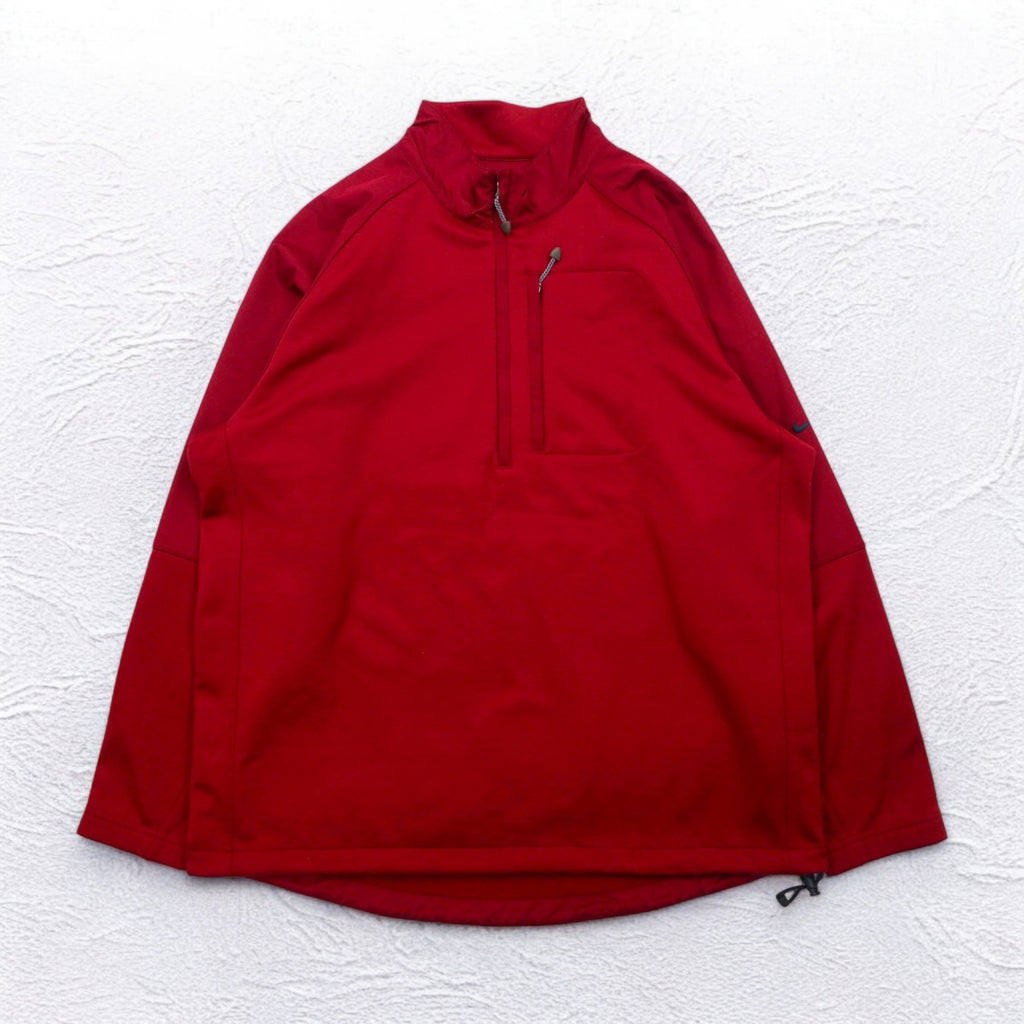 NIKE GOLF Half-Zip Track Jacket Jersey L Red Fleece Liner THERMA FIT Swoosh Logo