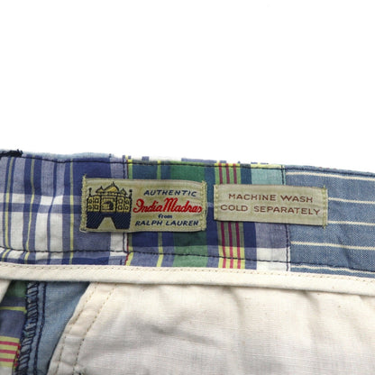Polo by Ralph Lauren 90年代 パッチワーク ショートパンツ ハーフパンツ XL ブルー チェック India Madras