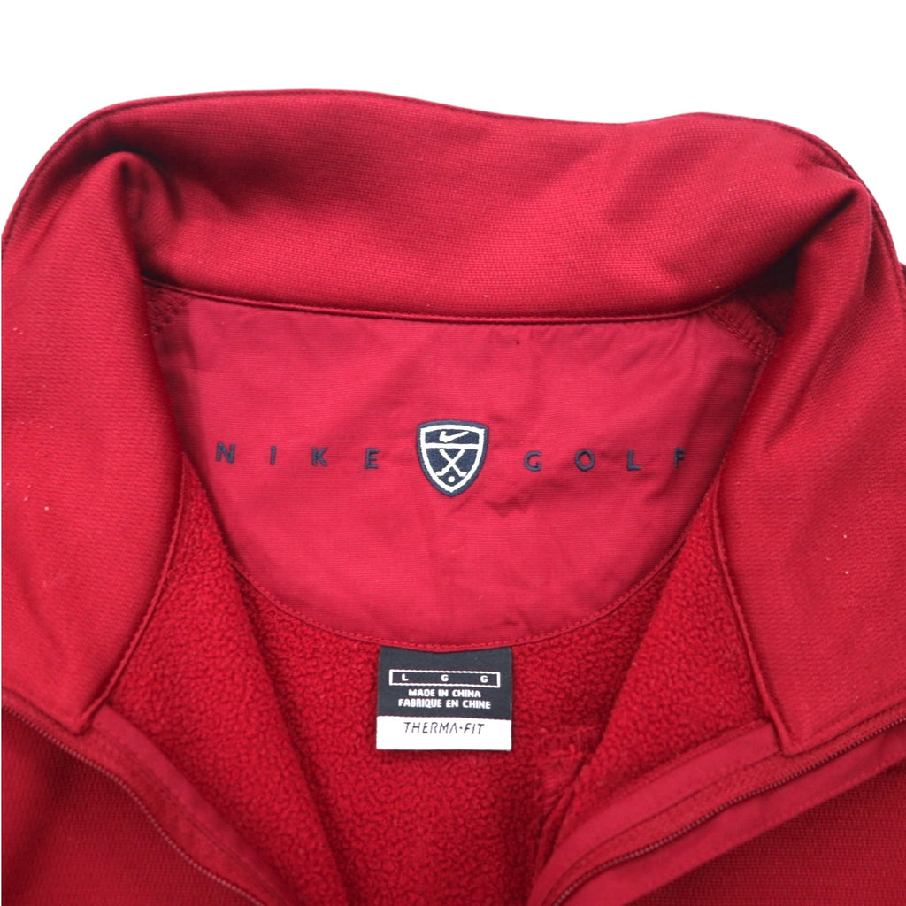 NIKE GOLF Half-Zip Track Jacket Jersey L Red Fleece Liner THERMA FIT Swoosh Logo