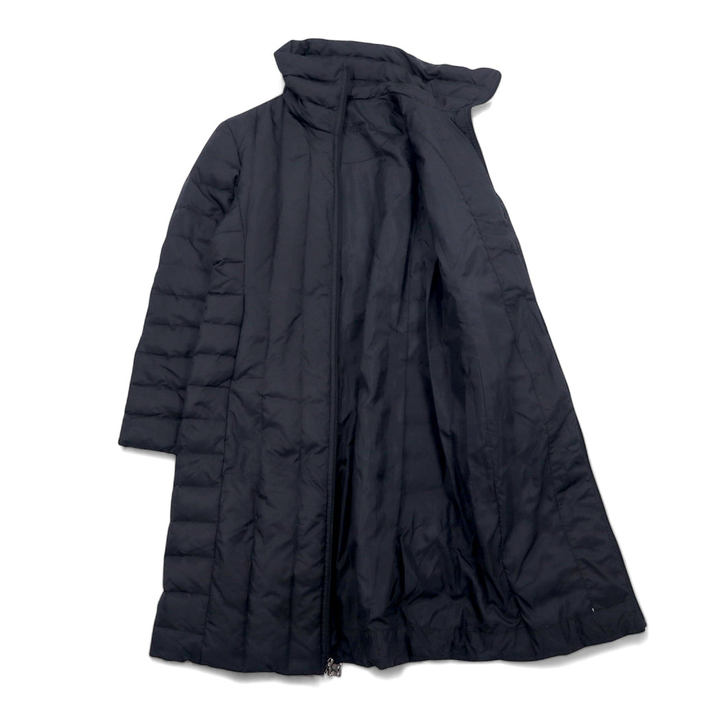 GUESS 90s High Neck Down Coat M Black Nylon Double Zip Logo Embroidery