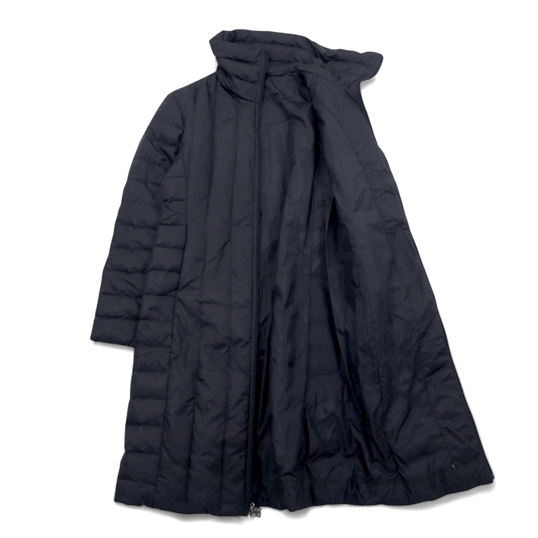 GUESS 90s High Neck Down Coat M Black Nylon Double Zip Logo Embroidery
