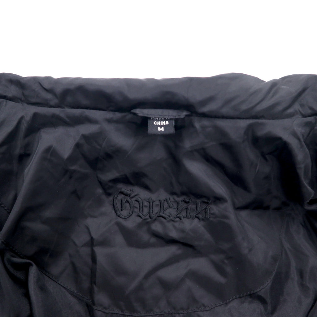 GUESS 90s High Neck Down Coat M Black Nylon Double Zip Logo Embroidery