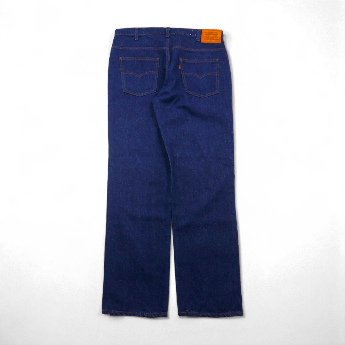 Levi's 80s USA Made 509 Denim Jeans, Size L, Indigo, 40509-0215, Orange Tab, Dark Navy, Zipper Fly, Leather Patch