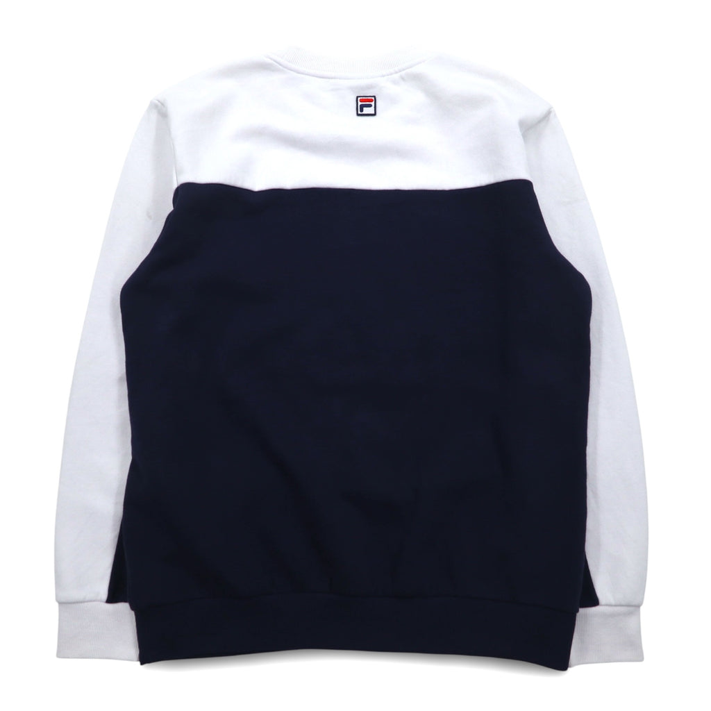 FILA Oversized Logo Print Sweatshirt S White Navy Cotton Fleece Lining