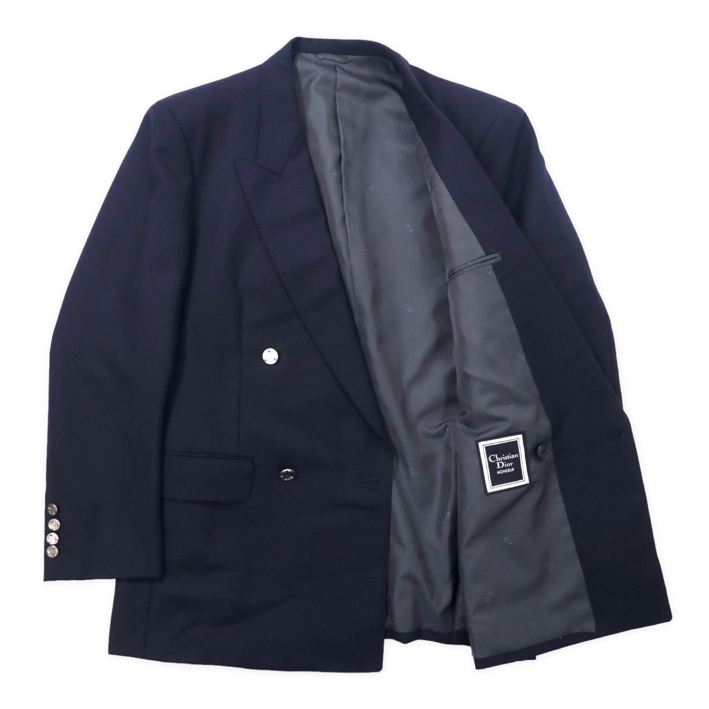 Christian Dior MONSIEUR ダブル テーラードジャケット 紺ブレ 170 ネイビー ウール ギャバジン 飾りボタン オールド 日本製