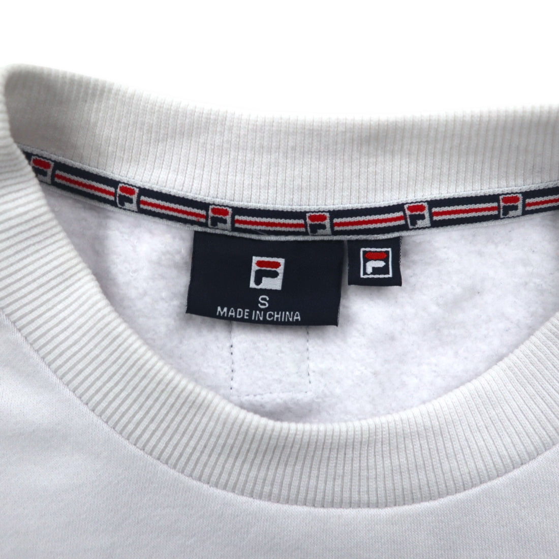 FILA Oversized Logo Print Sweatshirt S White Navy Cotton Fleece Lining