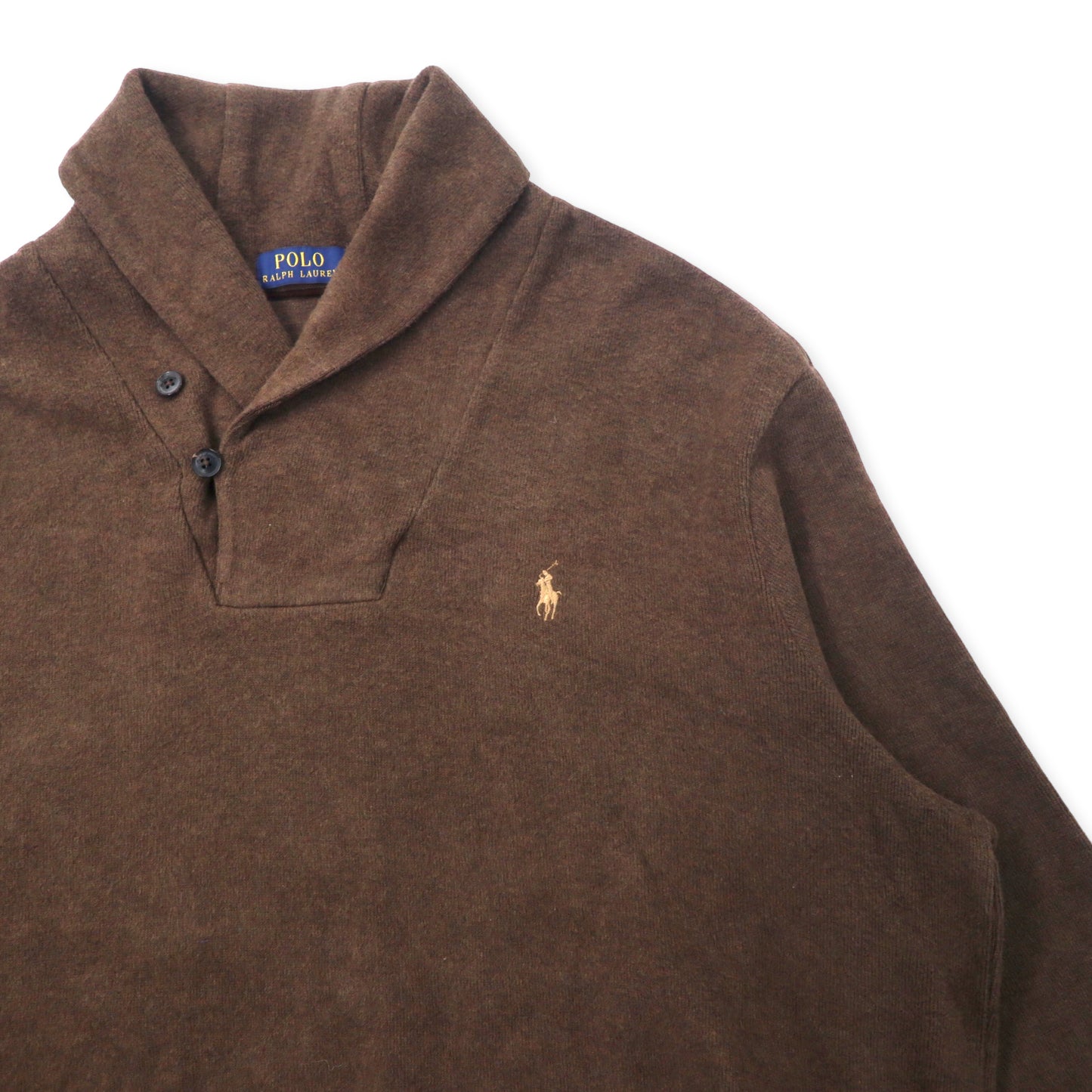 POLO RALPH LAUREN Shawl COLLAR Knit Sweater XXL Brown Cotton Elbow