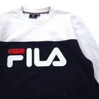 FILA Oversized Logo Print Sweatshirt S White Navy Cotton Fleece Lining