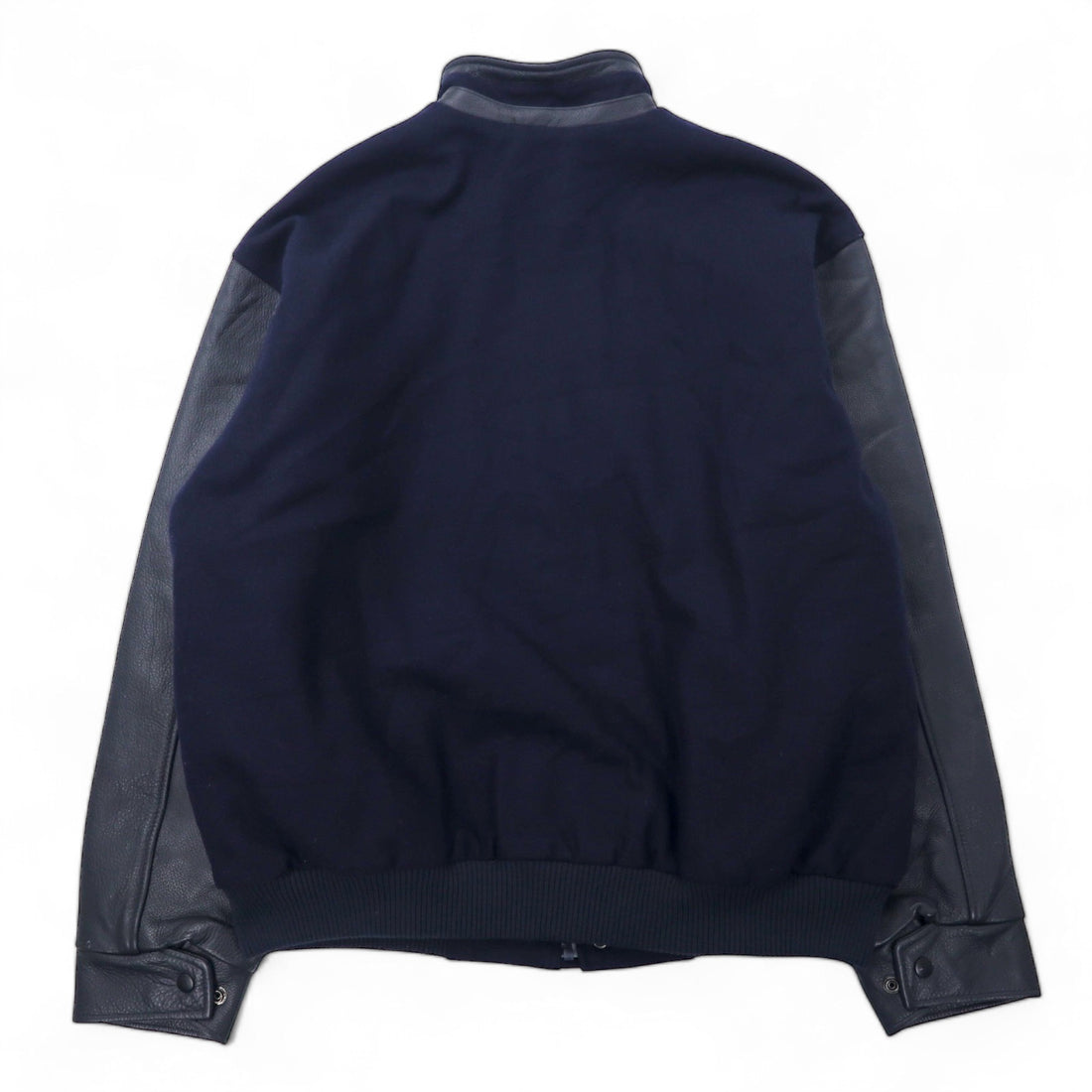 90s NORTH END Leather Sleeve Stadium Jacket L Navy Wool Removable Quilted Liner EZEM SYSTEM Padding