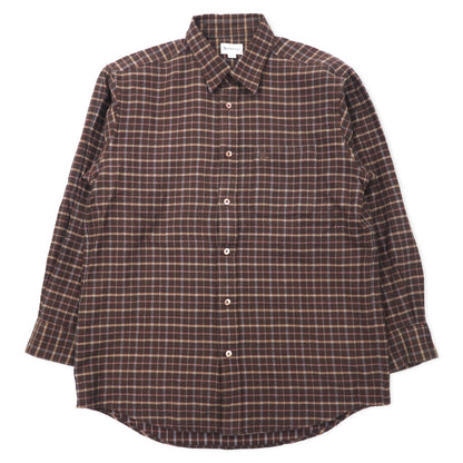 日本然リトテ-古着オンライン-Burberrys オールド フランネルシャツ LY ブラウン チェック ウール ワンポイントロゴ刺繍 日本製-Burberrys Vintage Flannel Shirt LY Brown Checked Wool One Point Logo Embroidery Japan Made