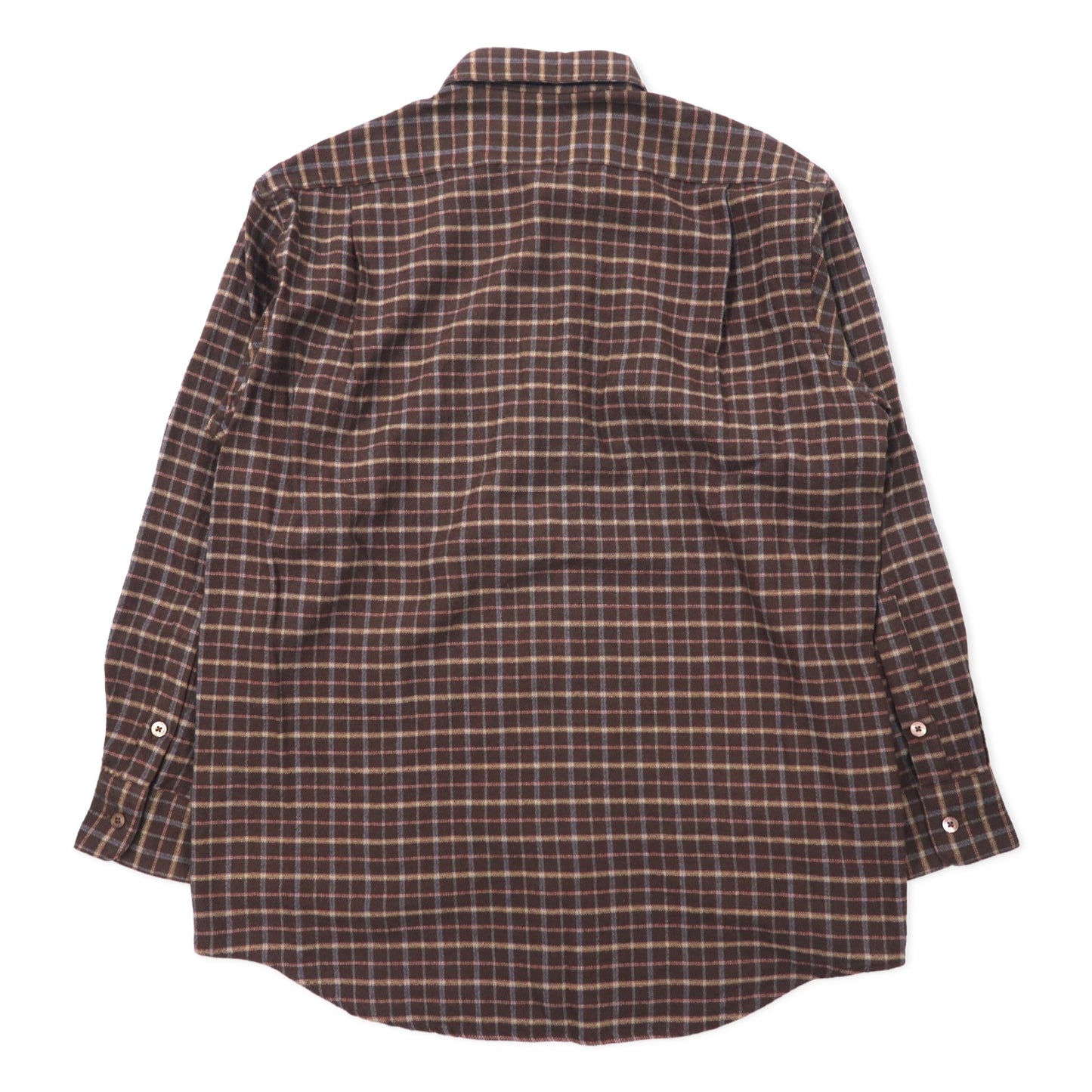 Burberrys Old Flannel Shirt LY Brown Check Wool One Point Logo Embroidery Made in Japan