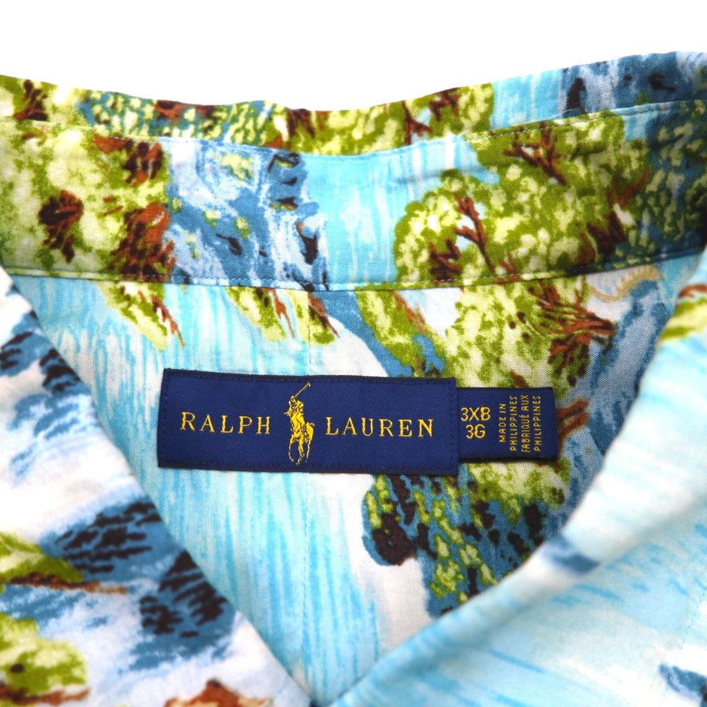 RALPH LAUREN Japanese pattern big size button down aloha shirt 3XL blue rayon viscose all over pattern