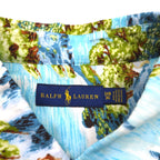 RALPH LAUREN Japanese pattern big size button down aloha shirt 3XL blue rayon viscose all over pattern